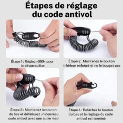 ROCKBROS Câble Antivol Casque Vélo Avec Code à 3 Chiffres Antivol Cadenas Pliable 90 Cm -Vélos Séries Boutique cable antivol casque velo avec code a 3 chiffres antivol cadenas pliable 90 cm 4