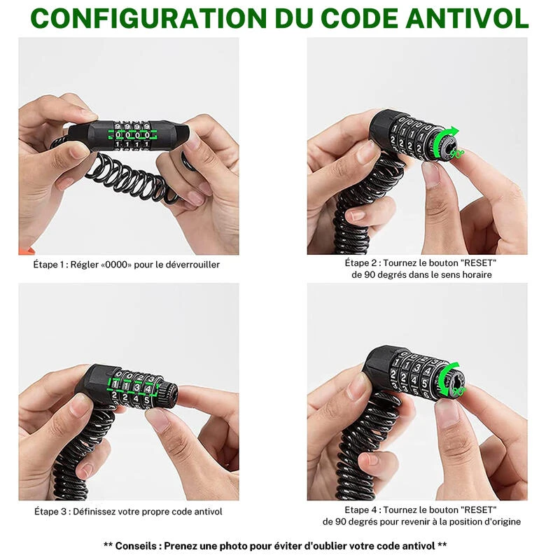 ROCKBROS Câble Antivol Casque Vélo Cadenas à Combinaison à 4 Chiffres Noir 1,5m 4 ROCKBROS Câble Antivol Casque Vélo Cadenas à Combinaison à 4 Chiffres Noir 1,5m – Image 2