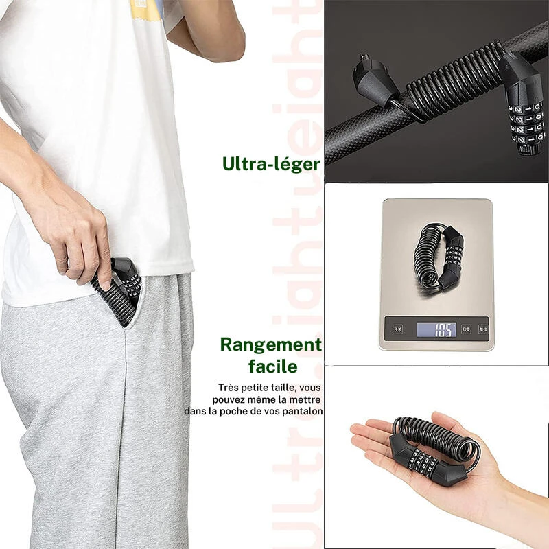 ROCKBROS Câble Antivol Casque Vélo Cadenas à Combinaison à 4 Chiffres Noir 1,5m 8 ROCKBROS Câble Antivol Casque Vélo Cadenas à Combinaison à 4 Chiffres Noir 1,5m – Image 6