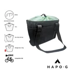 Panier Vélo Avant 12 L Noir/Vert - Compatible Vélo électrique, VTT, VTC - HAPO-G -Vélos Séries Boutique panier velo avant 12 l noirvert compatible velo electrique vtt vtc hapo g 4